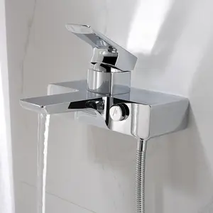 Nes Home Modern Chrome Square Design Wall Mounted Bath Shower Mixer Tap