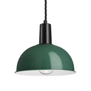 Industville Sleek Dome Pendant, 8 Inch, Dark Green, Black Holder