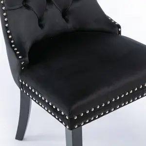 Pair of Lux Black Velvet Kitchen Dining Chairs with Pull Knocker Wing Back Bedroom Office Chairs