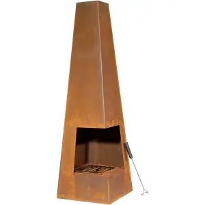 Stylish 45x150cm Corten Steel Chiminea Wood Burner for Outdoor Fire Pits