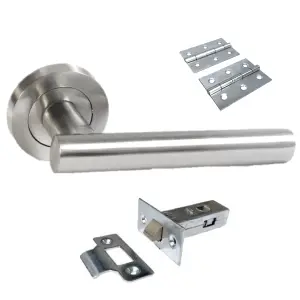 Door Handles T Bar Straight Lever on Rose Latch & Hinges - Satin