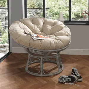 Papasan Chair Indoor in Grey with Boucle Latte Cushion Adjustable Frame