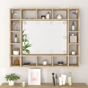 Berkfield Mirror Cabinet with LED Sonoma Oak 91x15x76.5 cm