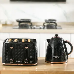 HOMCOM 1.7L Kettle and Toaster Set with Defrost Reheat and Crumb Tray Black