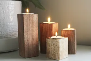 Set of Four Mango Wood Tealight Holders