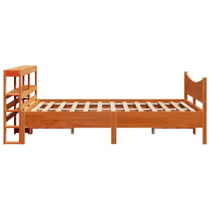 Berkfield Bed Frame with Headboard Wax Brown 140x190 cm Solid Wood Pine