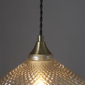 Anson Lighting Piper Antique Brass and Champagne Glass Single Light Ceiling Pendant