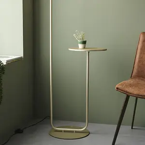 Luminosa Carrara Floor Lamp Satin Champagne Paint & Slate Grey Fabric