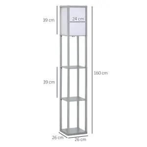 HOMCOM Floor Lamp Reading Lamp with 3-Tier Storage Shelf for Home Office Grey