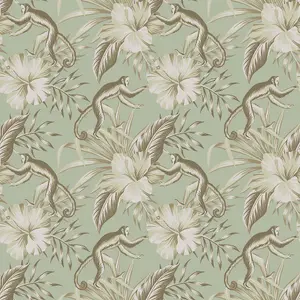 Bobbi Beck eco-friendly green monkey and hibiscus wallpaper