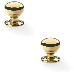 2 PACK - SOLID BRASS Mortice Smooth Mushroom Door Knob - Polished Brass 41mm Diameter