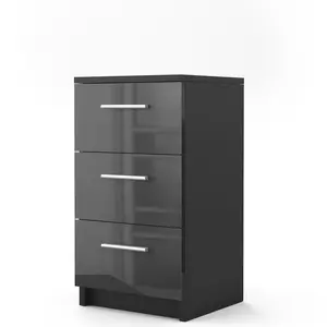 Monck 3 Drawer Bedside Table High-Gloss Black