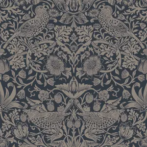 William Morris Rich Blue Strawberry Thief Metallic effect Smooth Wallpaper