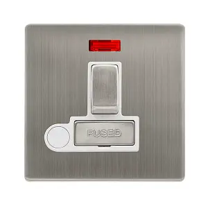 Stainless Steel Screwless Plate 13A Fused Ingot Connection Unit Switched With Neon With Flex - White Trim - SE Home