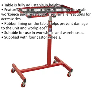 Versatile Height Adjustable Mobile Work Station with Rubber Lining and Four Durable Castor Wheels