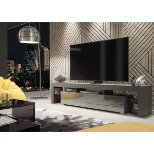 TV Unit 200cm Modern Dark Grey with High Gloss Doors - Creative Furniture