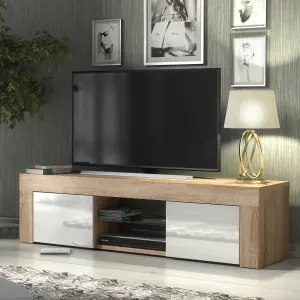 TV Unit 130cm Modern Oak with High Gloss White Doors - Creative Furniture