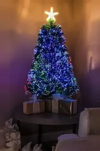 2ft - 7ft Green Fibre Optic Christmas Tree With Multi Coloured Fibre Optic Lights, 3ft