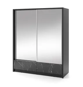 Aria II Mirrored Sliding Two Door Wardrobe 180cm in Black