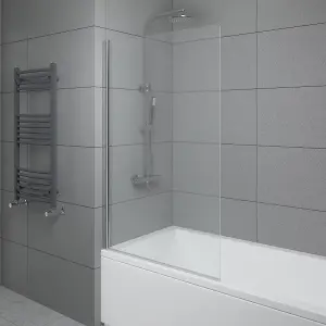 SunDaze 6mm Toughened Safety Glass Straight Pivot Shower Bath Screen - 1400x800mm Chrome