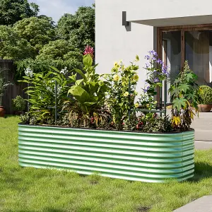 240cm W x 80cm D Oval-Shaped Galvanized Steel Raised Garden Bed Outdoor Use Only,  Light Green