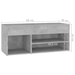 Berkfield Shoe Bench Concrete Grey 80x30x45 cm Engineered Wood