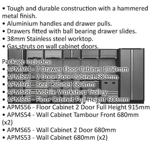 Premium Modular Garage Storage System with Stainless Steel Worktop - 4915mm x 460mm x 2000mm