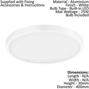 2 PACK Wall / Ceiling Light White 400mm Round Surface Mounted 25W LED 3000K