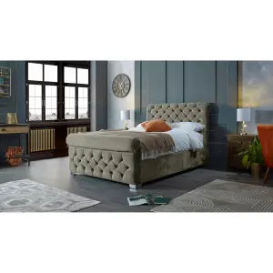 Veneta Plush Velvet Grey Bed Frame