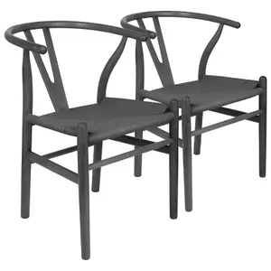 Nicholas Winter Beech Wooden Wishbone Dining Chairs - Black/Black - Set of 2