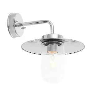 Luminosa Addison Outdoor Wall Polished Stainless Steel & Clear Glass 1 Light Dimmable IP44 - E27