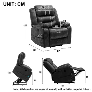 Electric Power Lift Recliner Chair Single Sofa with Massage and Heat and 2 Side Pockets and USB Ports