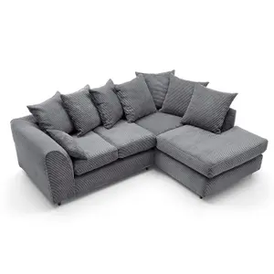 Jumbo Grey Cord Right Facing Corner Sofa for Living Room with Thick Luxury Deep Filled Cushioning