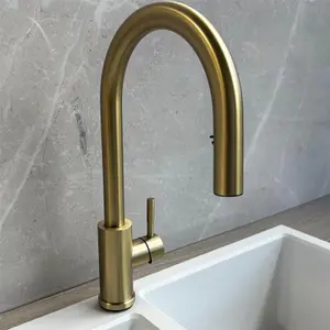 Liquida EPO11BR Single Lever Pull Out Mixer Brushed Brass Kitchen Mixer Tap