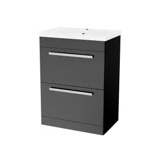 Nes Home Nanuya 600mm Floorstanding 2 Drawer Vanity Basin Unit Anthracite