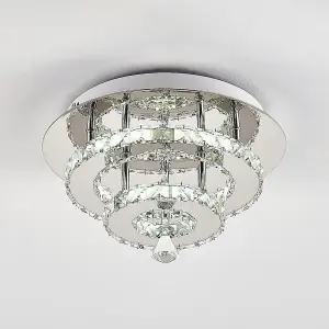 Modern 30cm Double Tiers Round Crystal LED Cool White Ceiling Light Fixure