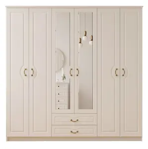 ANNE 6 Door 2 Drawer Mirrored White Wardrobe