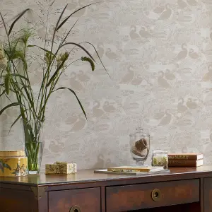 Laura Ashley Swans Grey Animal Smooth Wallpaper