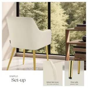 Dining Chair Avane - velvet look, padded armchair, high backrest and armrests - beige