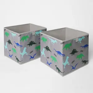 Pack of 2 x Dinosaur Print Cube  Storage Boxes