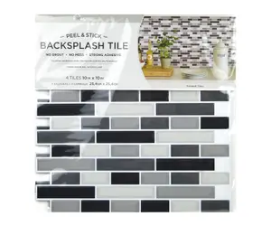 Smoked Glass Backsplash Tiles Peel & Stick 4pcs White Grey Black Home Wall Self Adhesive Stickers