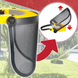 SPARES2GO Full Face Protective Shield Strimming Trimming Chainsaw Garden Metal Mesh Visor (One Size, Adjustable Headband)