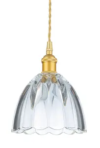 Luminosa Wilshire Dome Pendant Light Satin Gold with Decorative Glass