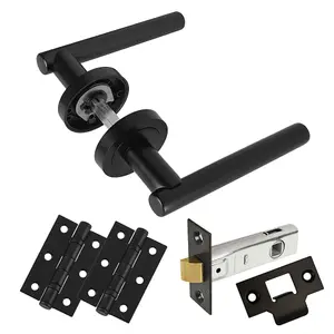 Z14 Black Door Handles T-Bar Lever on Round Rose - Door Pack -75mm - Handlestore