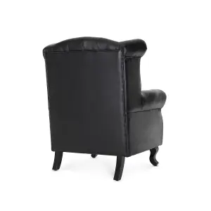 Faux Leather Balmoral Wing Back Chair with Buttons Black