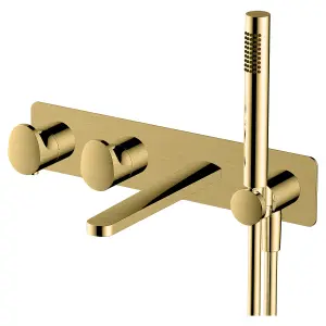 RAK Showering Brushed Gold Horizontal Dual Outlet Thermostatic Bath Shower Mixer Tap