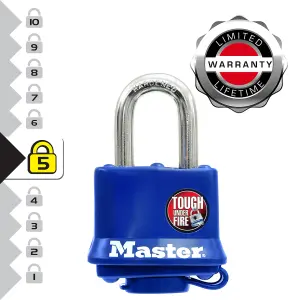 Master Lock Laminated Steel Blue Open shackle Padlock with Thermoplastic cover (W)40mm