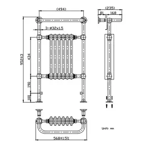 Rinse Traditional Victorian 952 x 568mm Chrome & White Towel Rail Radiator