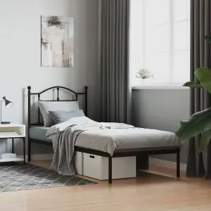 Berkfield Metal Bed Frame with Headboard Black 90x190 cm