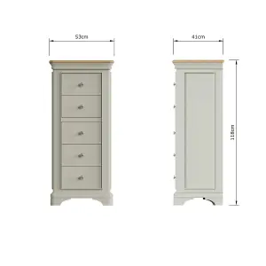 Large 5 Drawer Chest Of Drawers Solid Oak Sage Green Painted Finish Ready Assembled